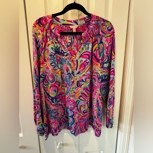 Lilly Pulitzer Elsa Blouse XL GUC Psychedelic Sunshine
